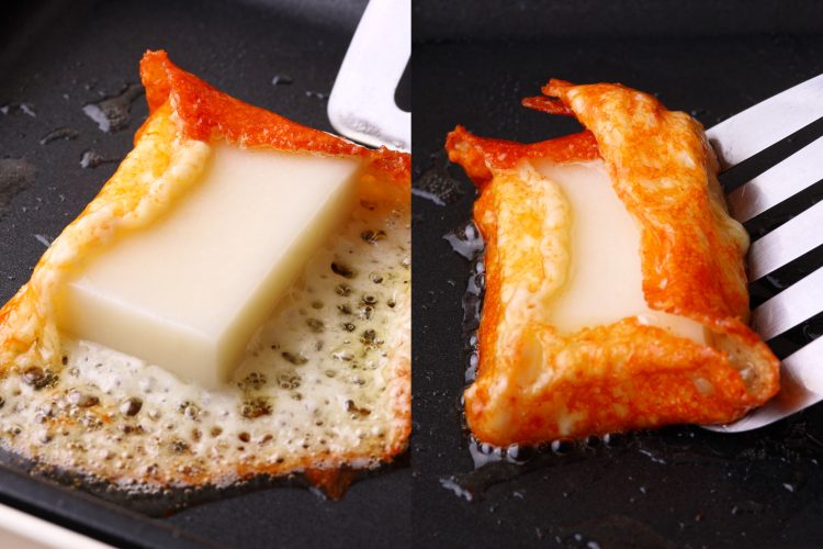 チーズが溶け、きつね色にこんがりと焼き色がついたイメージ