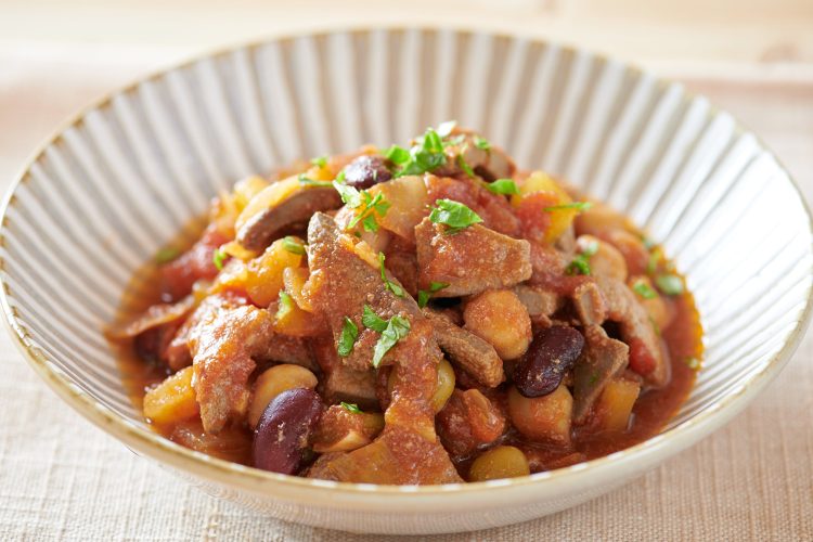 牛レバーのチリコンカン風（トマト煮）