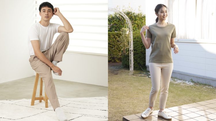 らくにのび~るストレッチパンツ、よろこ美レギンスパンツのモデル着用画像