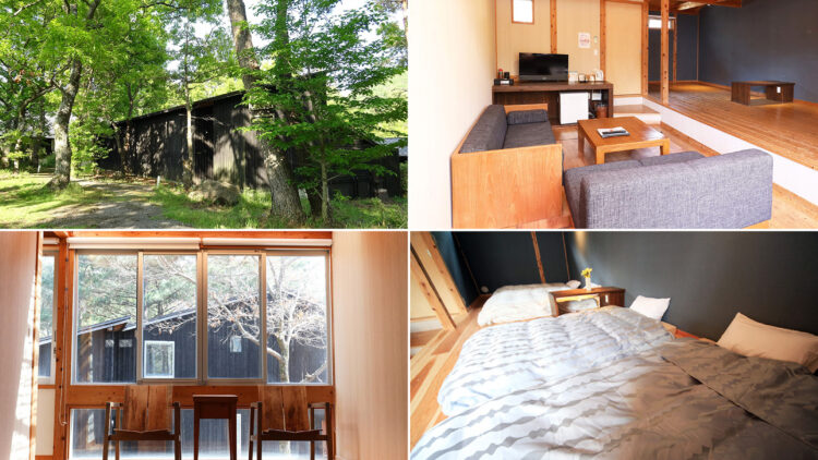 木立の中にたたずむ客室「萌葱(もえ)」