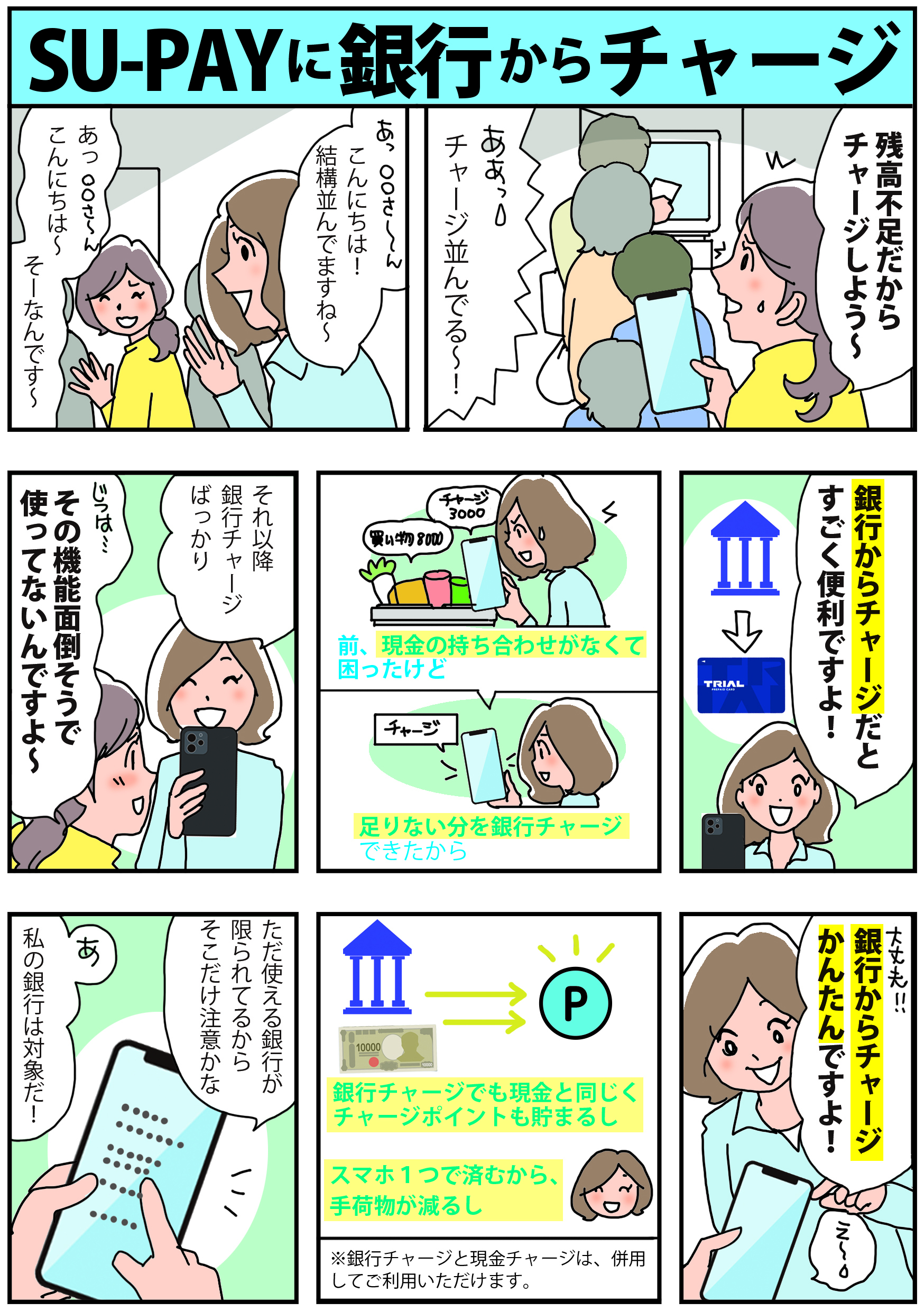 「銀行チャージ」機能 漫画1ページ目
