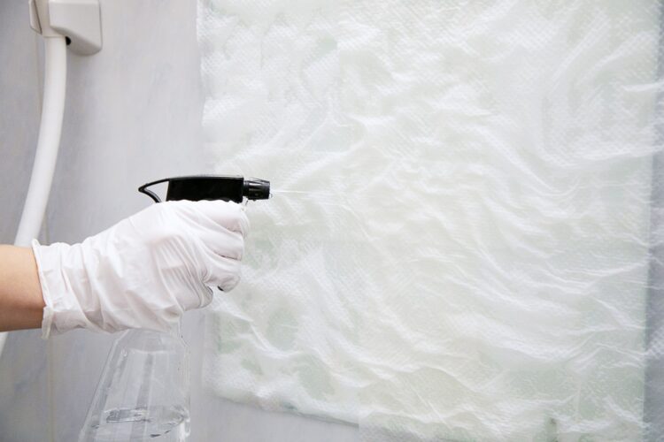 キッチンペーパーの上からクエン酸スプレーをかける