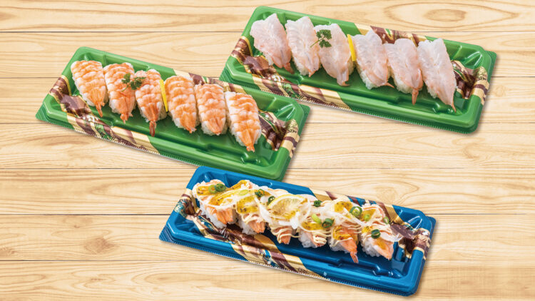 エビ寿司は、一つひとつ手で握ってご提供!様々な種類を販売しています。
