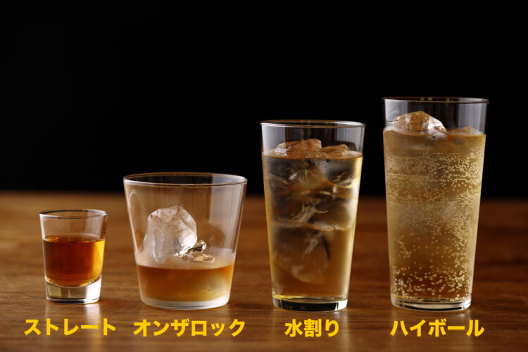 ストレート、オンザロック、水割り、ハイボール