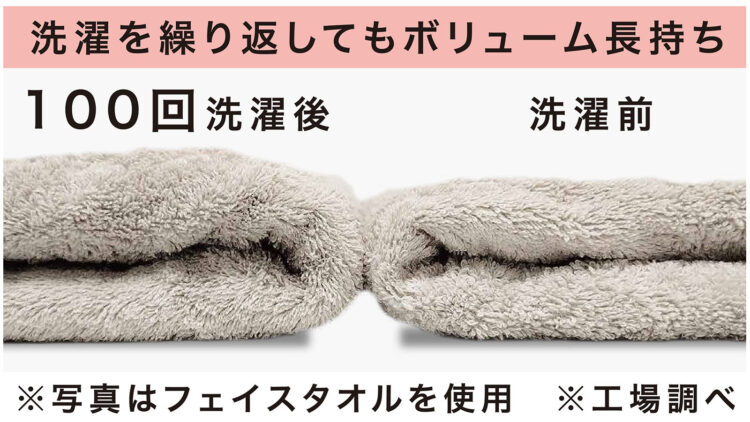 「毎日使いたいふっくらタオル」洗濯を繰り返してもボリュームを保てている写真