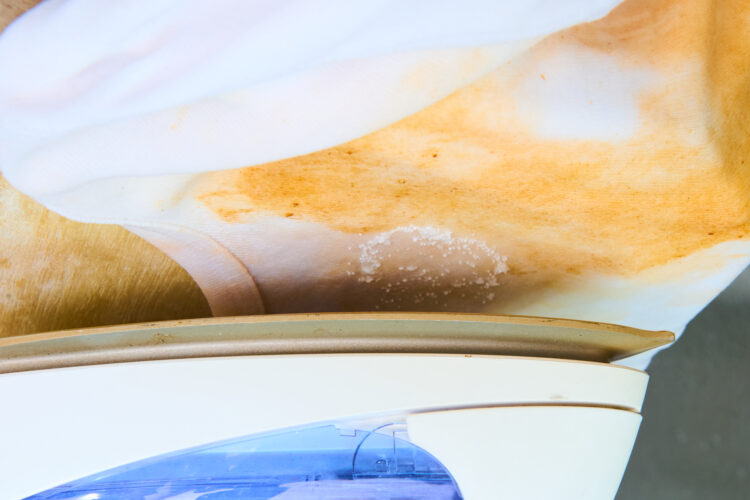 スチームアイロンで高温のスチームをあてる