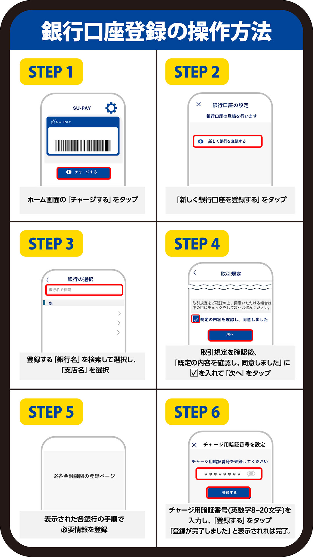 銀行チャージの設定・チャージ方法