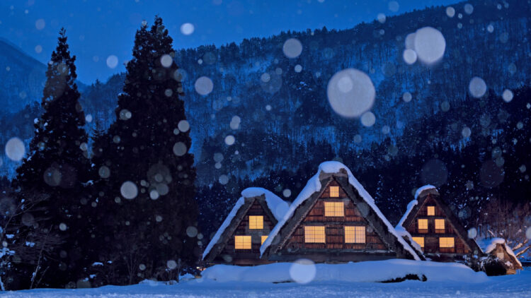 一面の銀世界に浮かぶ月夜をイメージ