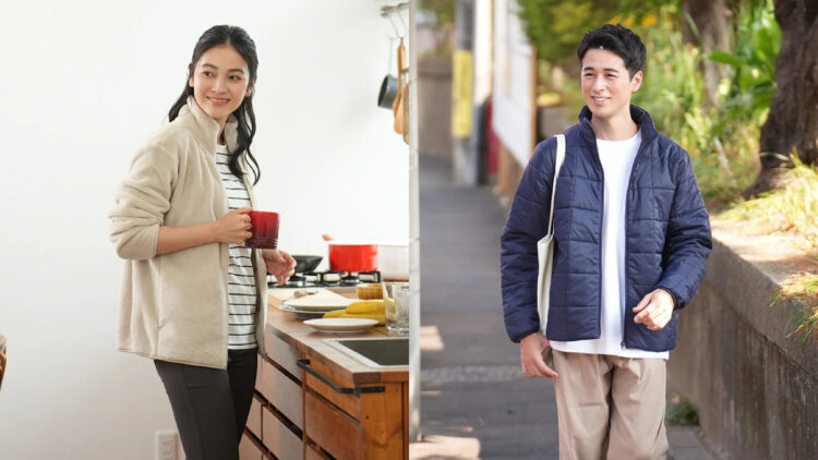 シルキーフリースジャケット、ライトパフスタンドジャケット