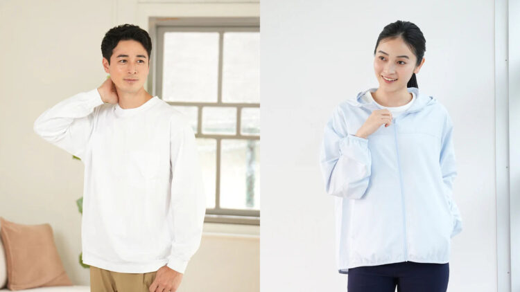 綿100%BIGTシャツ(長袖)、撥水ポケッタブルパーカー