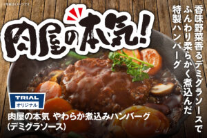 肉屋の本気！特製デミグラソースの「やわらか煮込みハンバーグ」