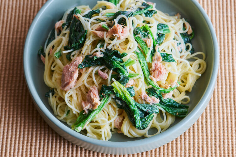 冷凍ほうれん草とツナのスパゲッティサラダ