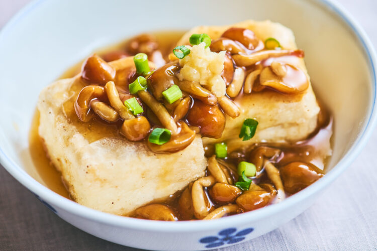 揚げだし豆腐のなめこあんかけの完成図