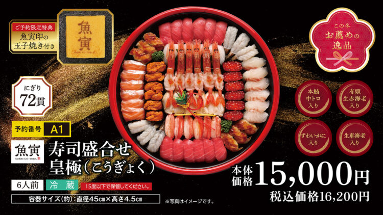 寿司盛合せ 皇極（こうぎょく） 6人前 本体価格1万5,000円（税込1万6,200円）